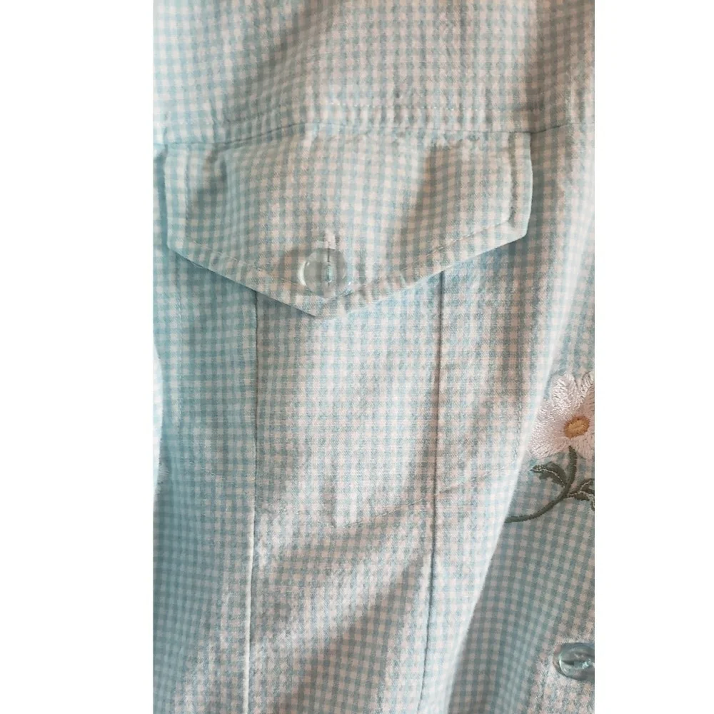 Vintage The Quacker Factory Blue Striped Jacket Floral Embroided Boho Shacket 1X